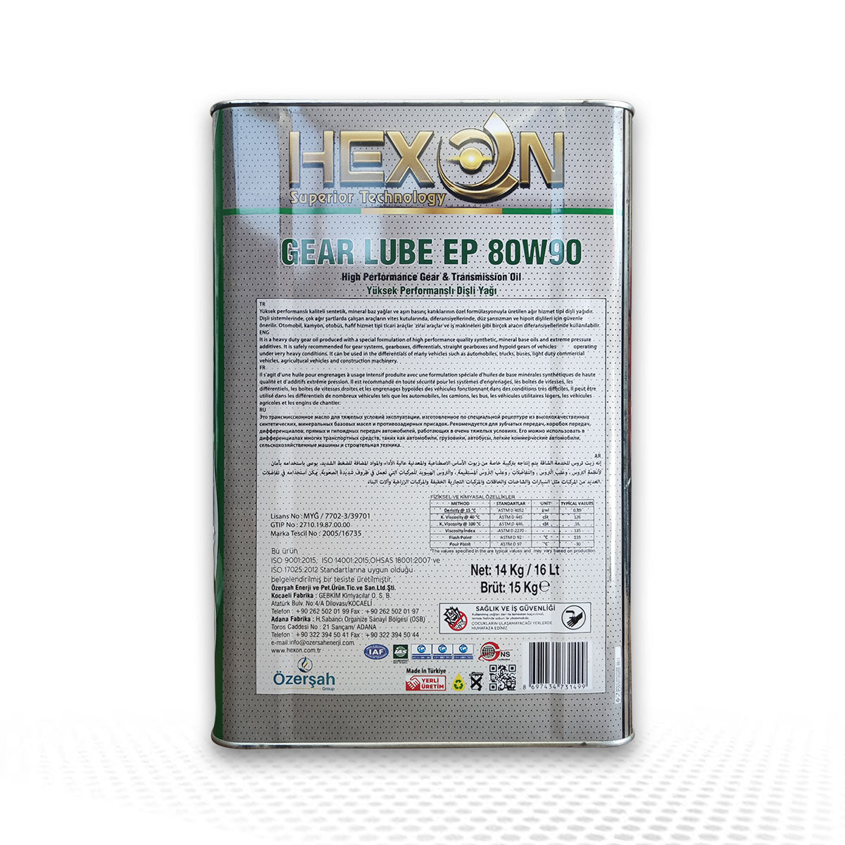 HEXON 80W-90 Transmisyon Dişli Yağı 14 KG