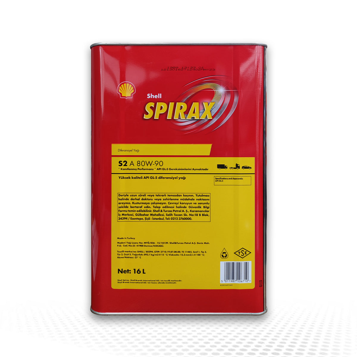 Shell Spirax S2 A 80W-90 — 16 LT Şanzıman ve Diferansiyel Yağı