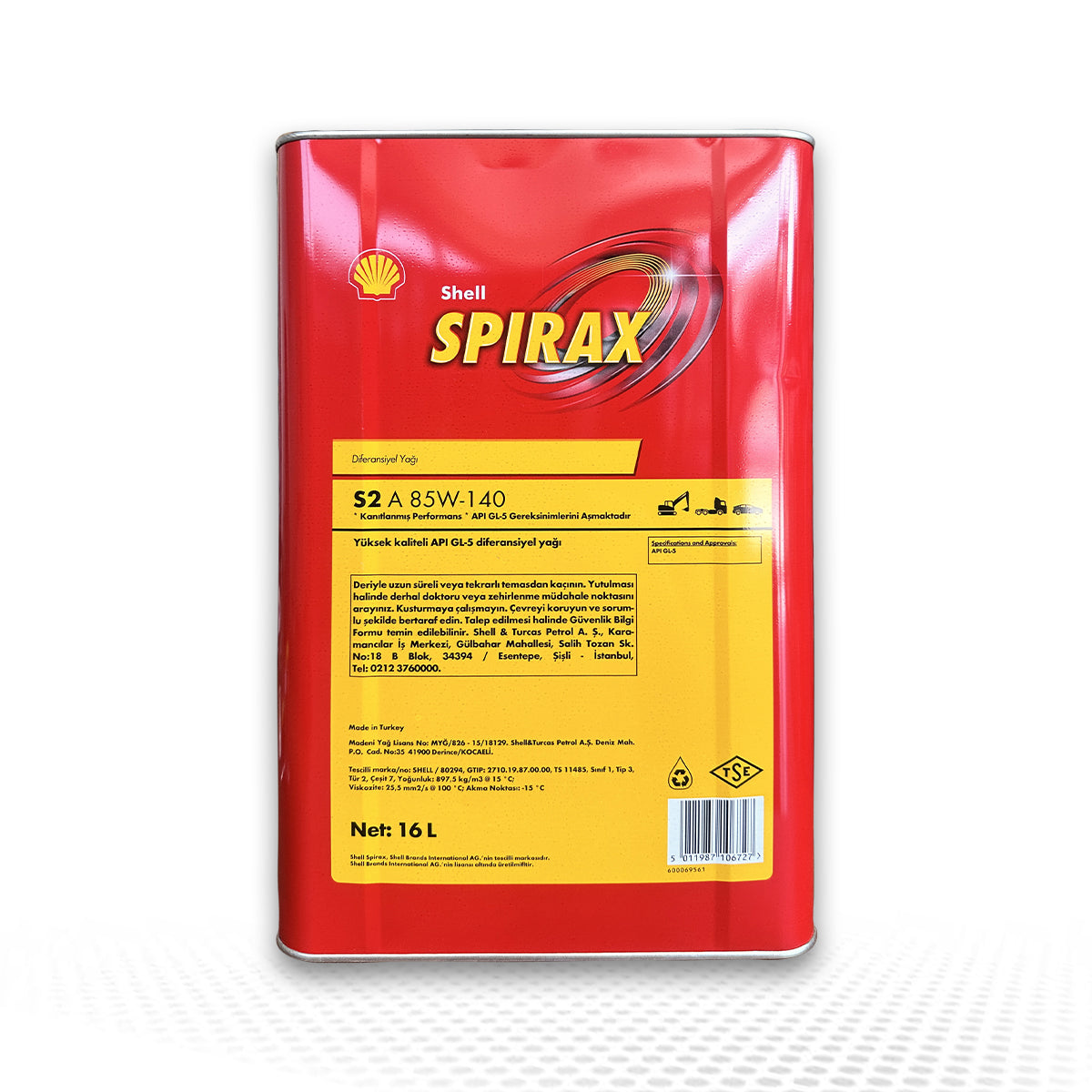 Shell Spirax S2 A 85W-140  16 LT Şanzıman ve Diferansiyel Yağı