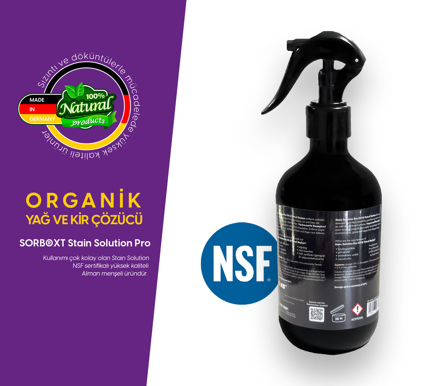 SORB®XT Stain Solution Pro Oil & Petrol Station Sprey - Organik Yağ ve Leke Çözücü 500 ML