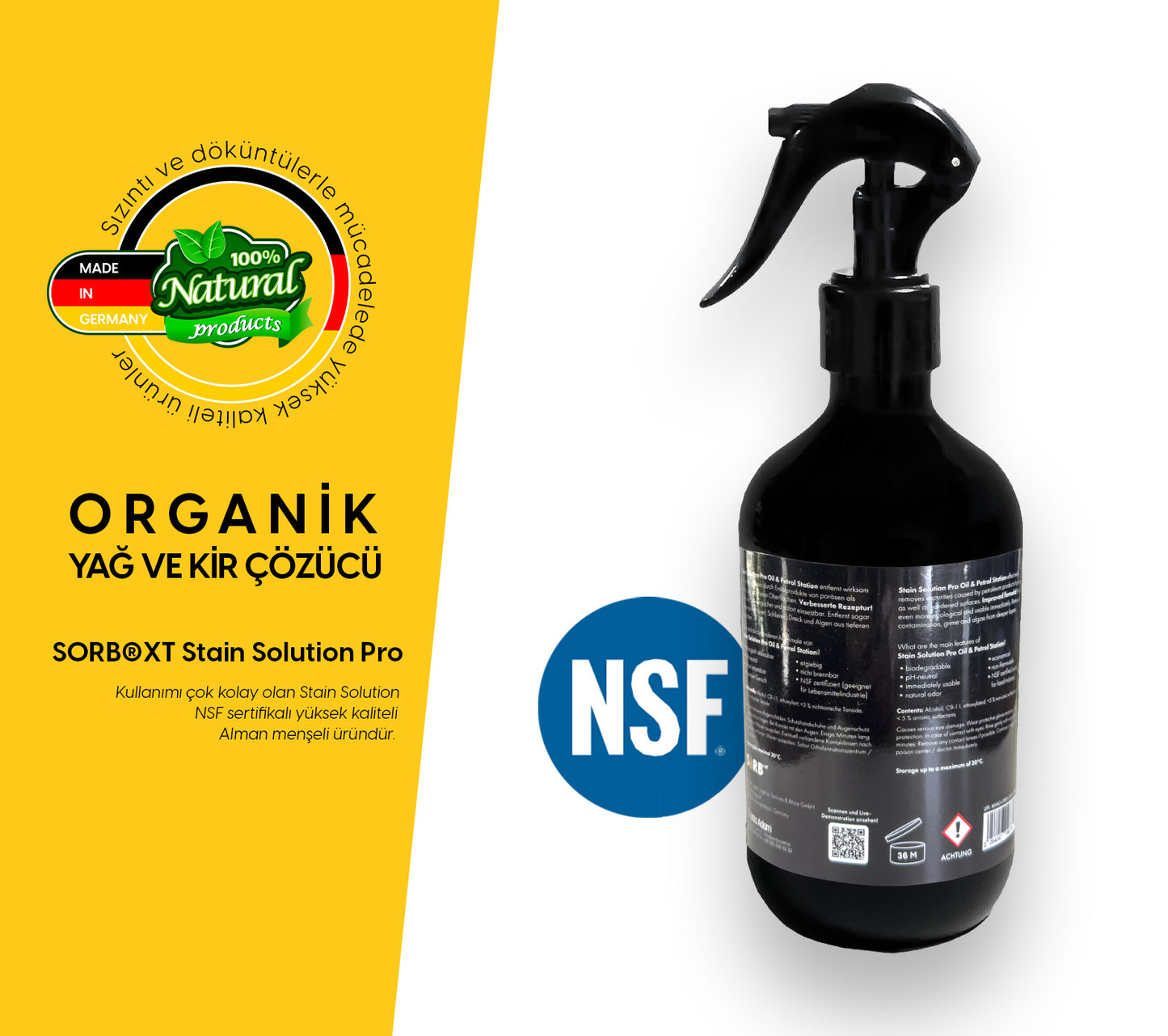SORB®XT Stain Solution Pro Engine & Garage Sprey - Organik Yağ ve Leke Çözücü 500 ML