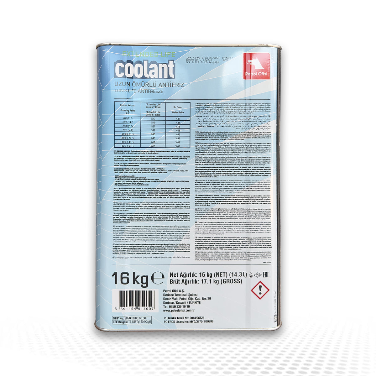 Petrol Ofisi Extended Life Coolant Kırmızı Antifriz 16 KG