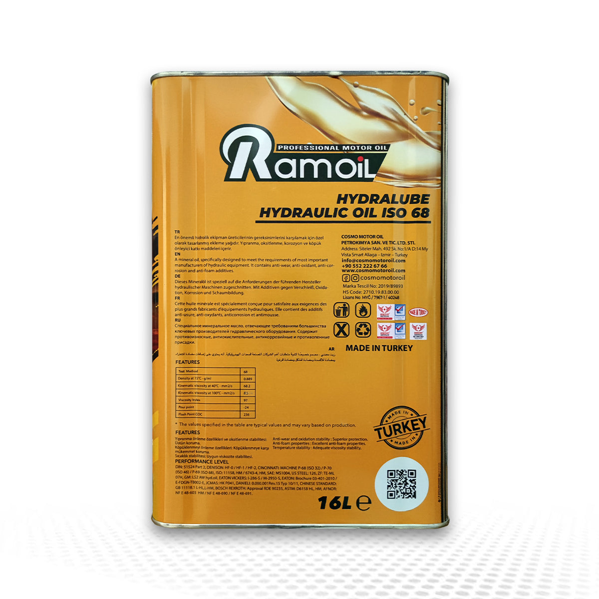 Ramoil Hydrolube ISO 68 Hidrolik Sistem Yağı 16 LT
