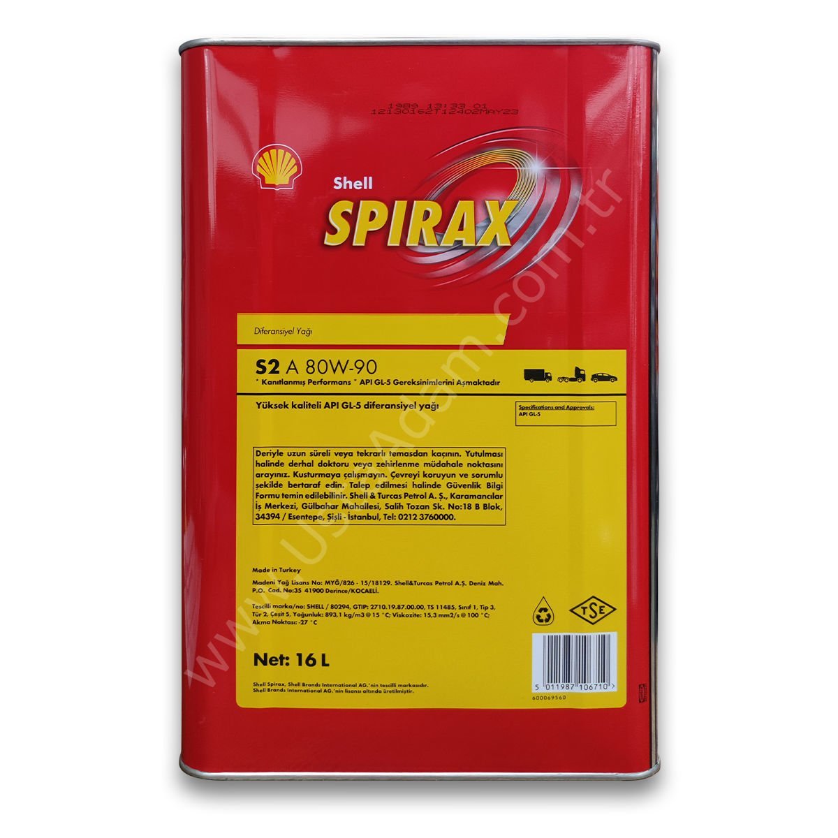 Shell Spirax S2 A 80W-90 API GL-5 Diferansiyel Yağı - 16 LT