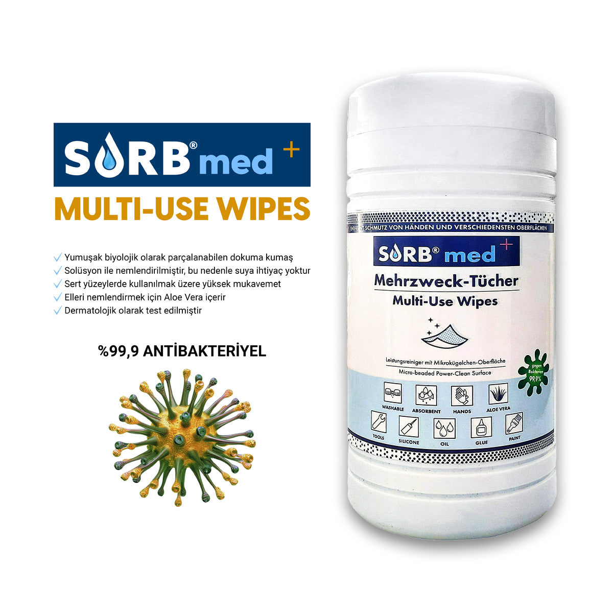 SORB®med Mulipurpose Wipes - Çok Amaçlı Antibakteriyel Yağ ve Kir Mendili